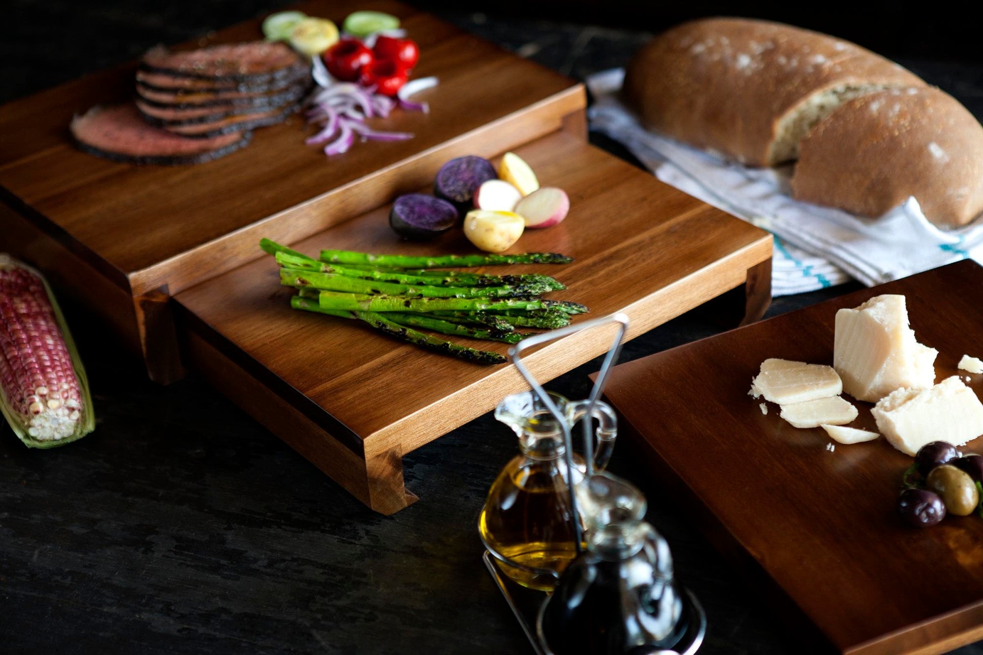 Etage Set Of 3 Acacia Serving Pedestals - Paranoid Ranch