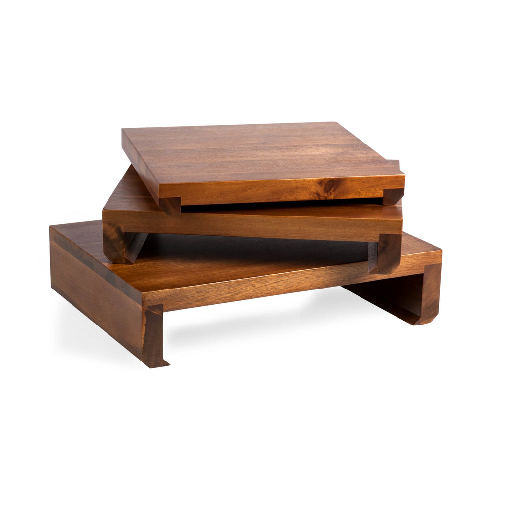 Etage Set Of 3 Acacia Serving Pedestals - Paranoid Ranch