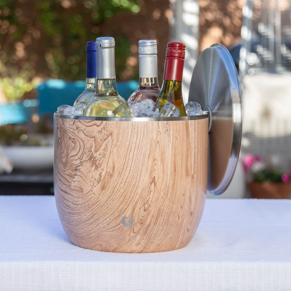 Extra Large Ice Bucket with Lid and Ice Scoop, Natural Teak - Paranoid Ranch