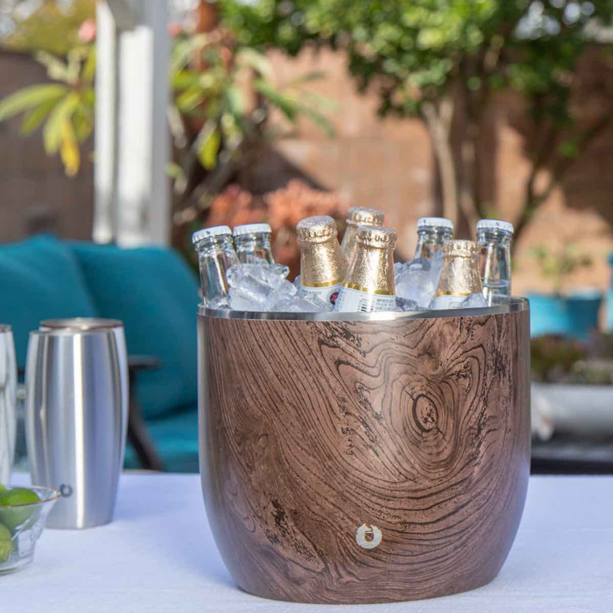 Extra Large Ice Bucket with Lid and Ice Scoop, Natural Teak - Paranoid Ranch