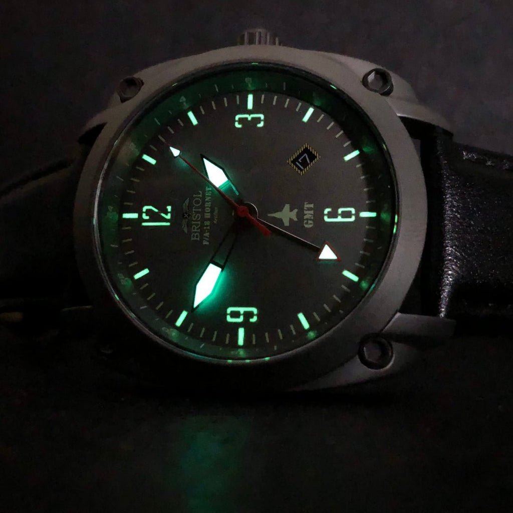 F-18 Hornet Tribute - Gun Metal Finish, Gray Dial, Black Leather Band - Paranoid Ranch