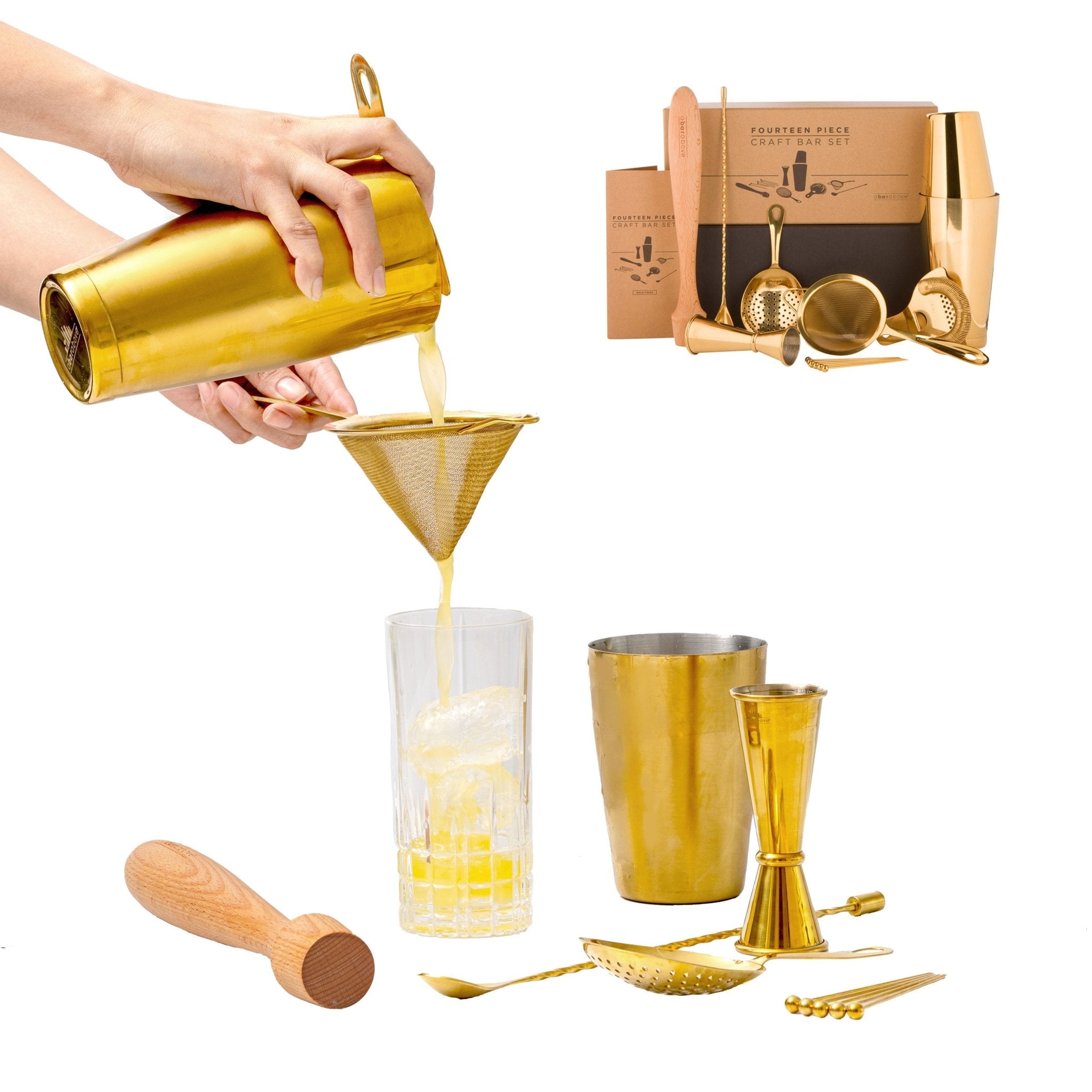 Gold Mixologist Bar Set (14 - Piece) - Paranoid Ranch