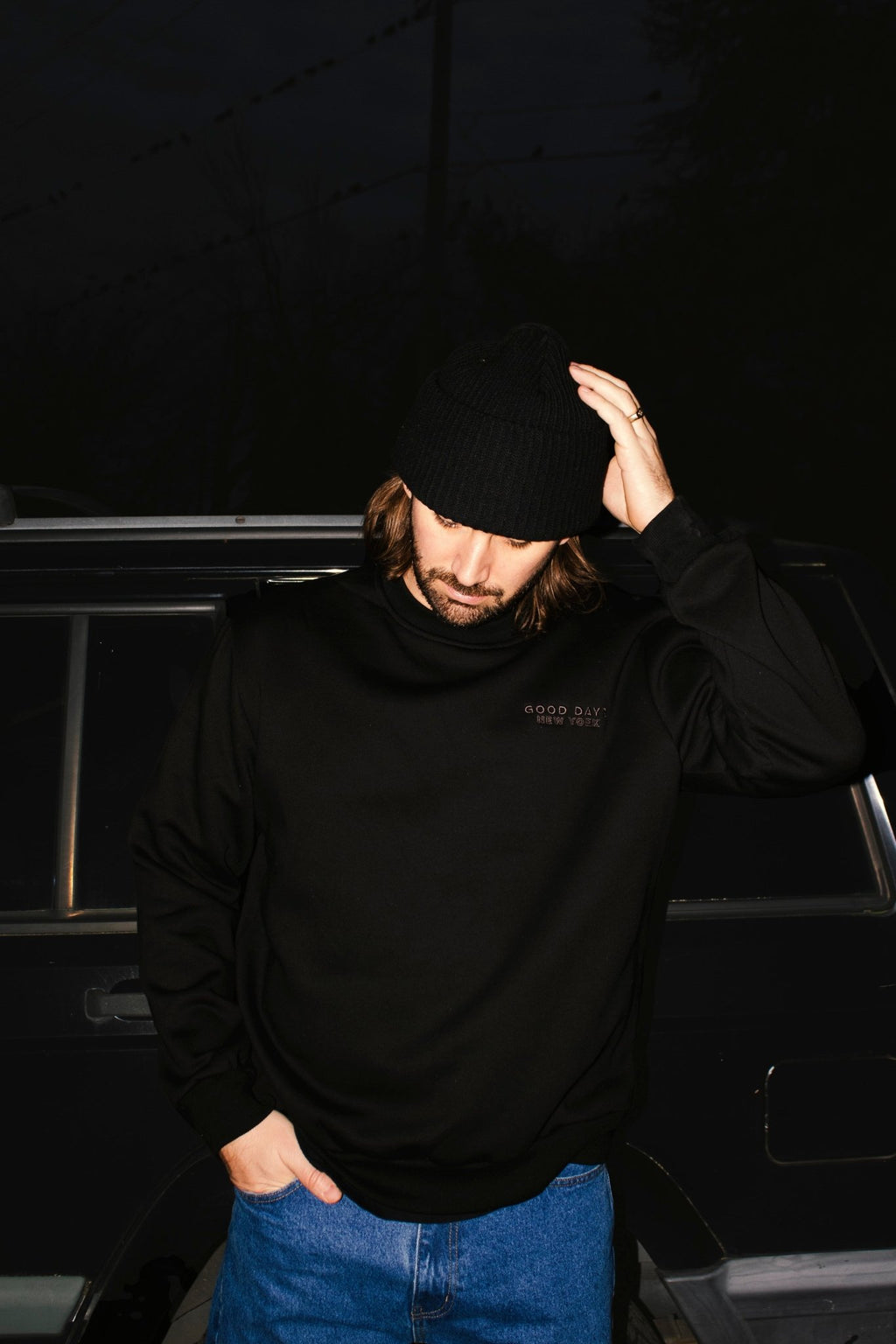 Good Days Tone On Tone Embroidered Crewneck - Black - Paranoid Ranch