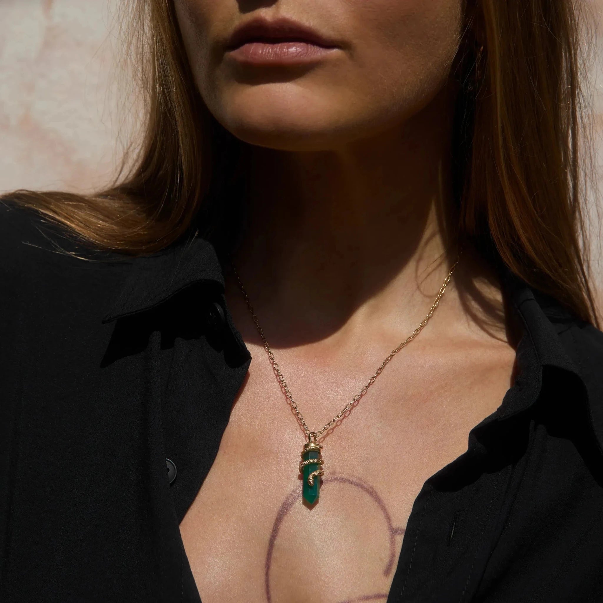 Green Onyx Crystal Snake Necklace - Paranoid Ranch
