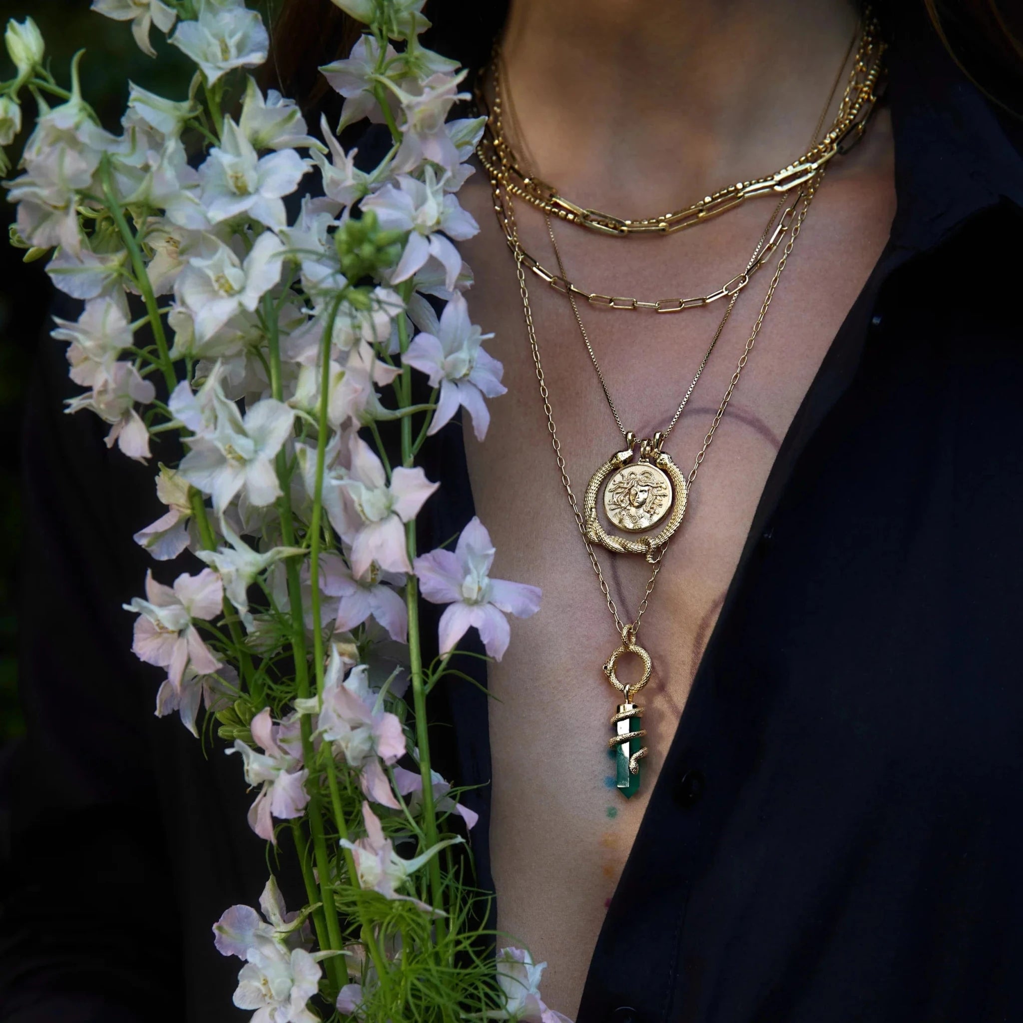 Green Onyx Crystal Snake Necklace - Paranoid Ranch