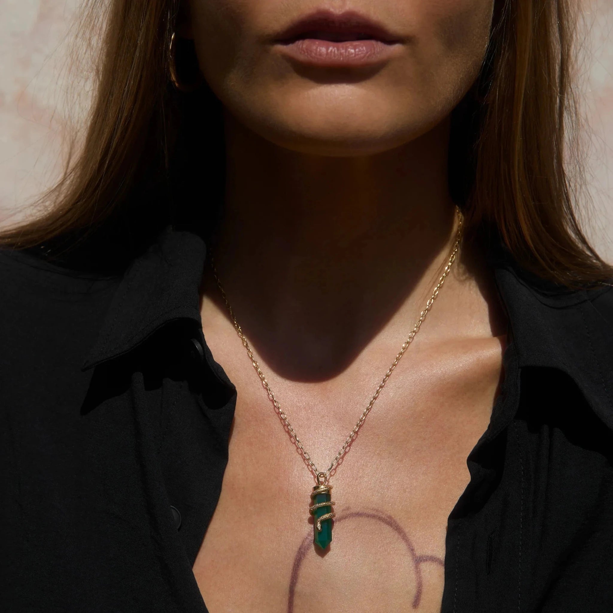 Green Onyx Crystal Snake Necklace - Paranoid Ranch