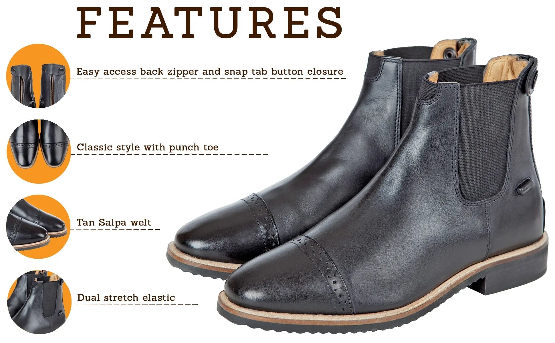Huntley Equestrian Adult Classic Black Leather Zipper Paddock Boot - Paranoid Ranch
