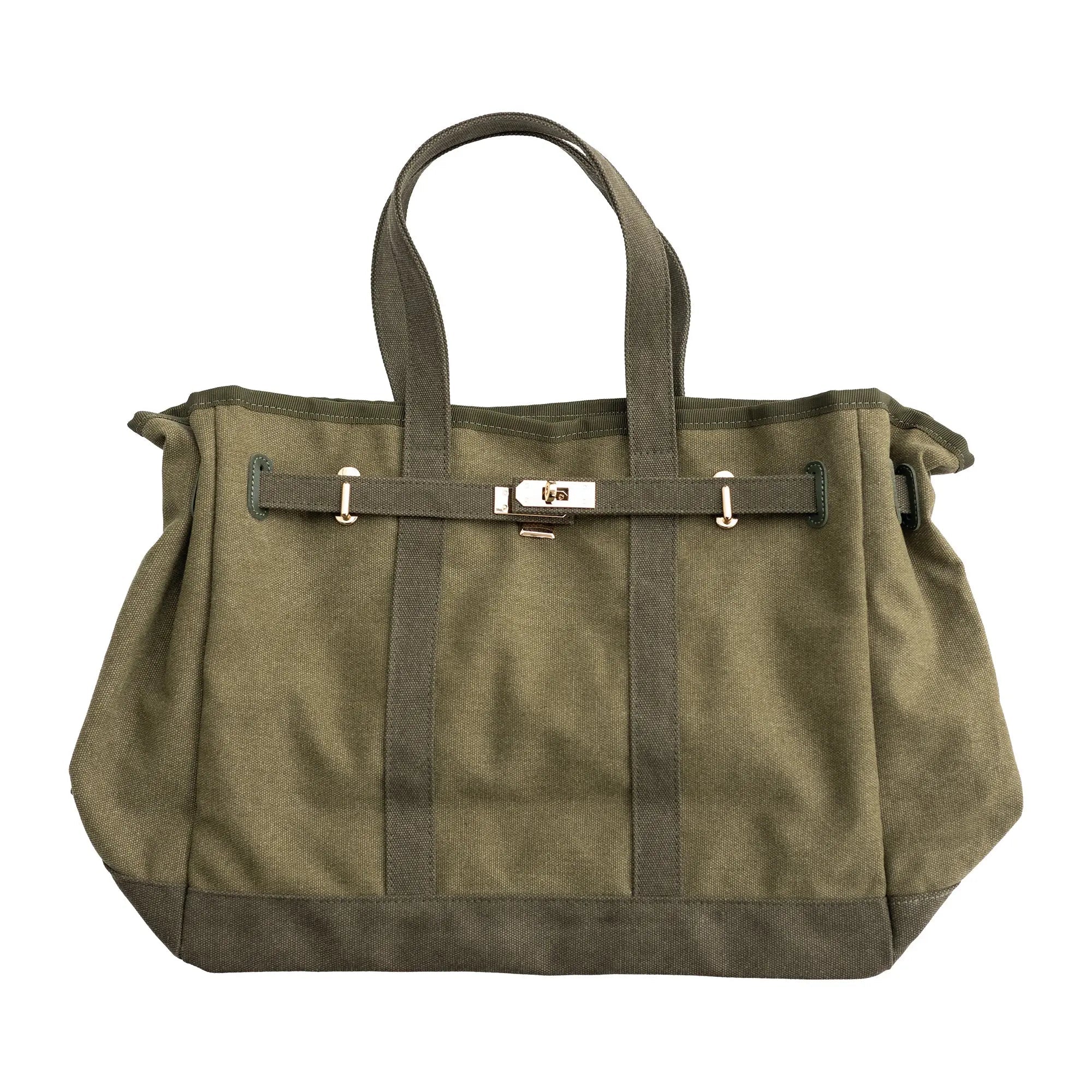 Huntley Equestrian Barnkin Canvas Tote with Gold Hardware, Military Olive - Paranoid Ranch