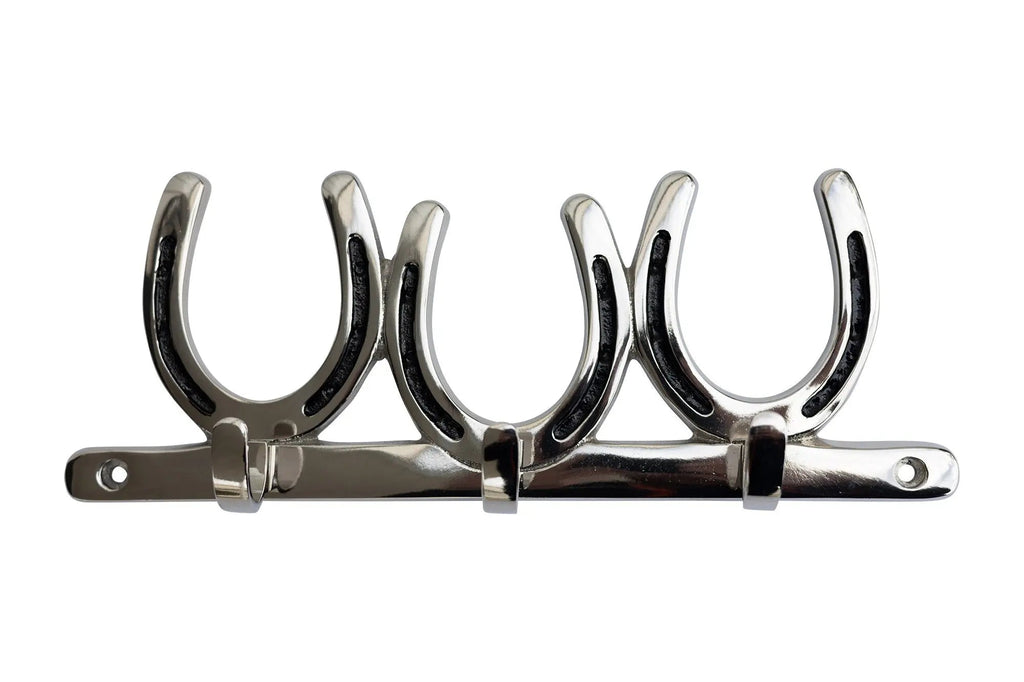 Huntley Equestrian Silver Horseshoe Wall Hook Rack-3 Hook Equestrian Home and Barn Decor - Paranoid Ranch