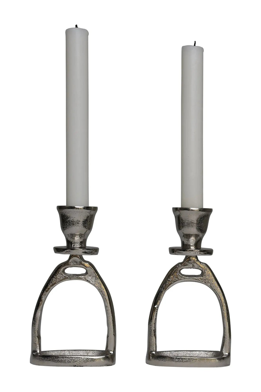 Huntley Equestrian Stirrup Candle Stick Holders, Silver set of 2 - Paranoid Ranch