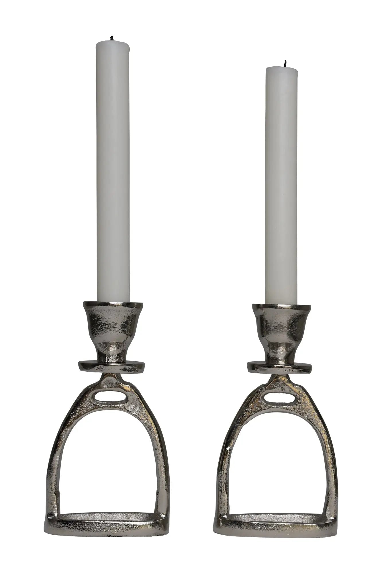 Huntley Equestrian Stirrup Candle Stick Holders, Silver set of 2 - Paranoid Ranch