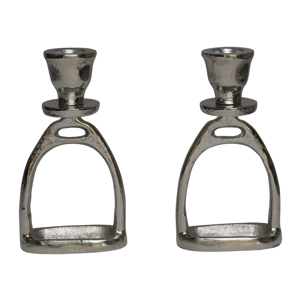 Huntley Equestrian Stirrup Candle Stick Holders, Silver set of 2 - Paranoid Ranch