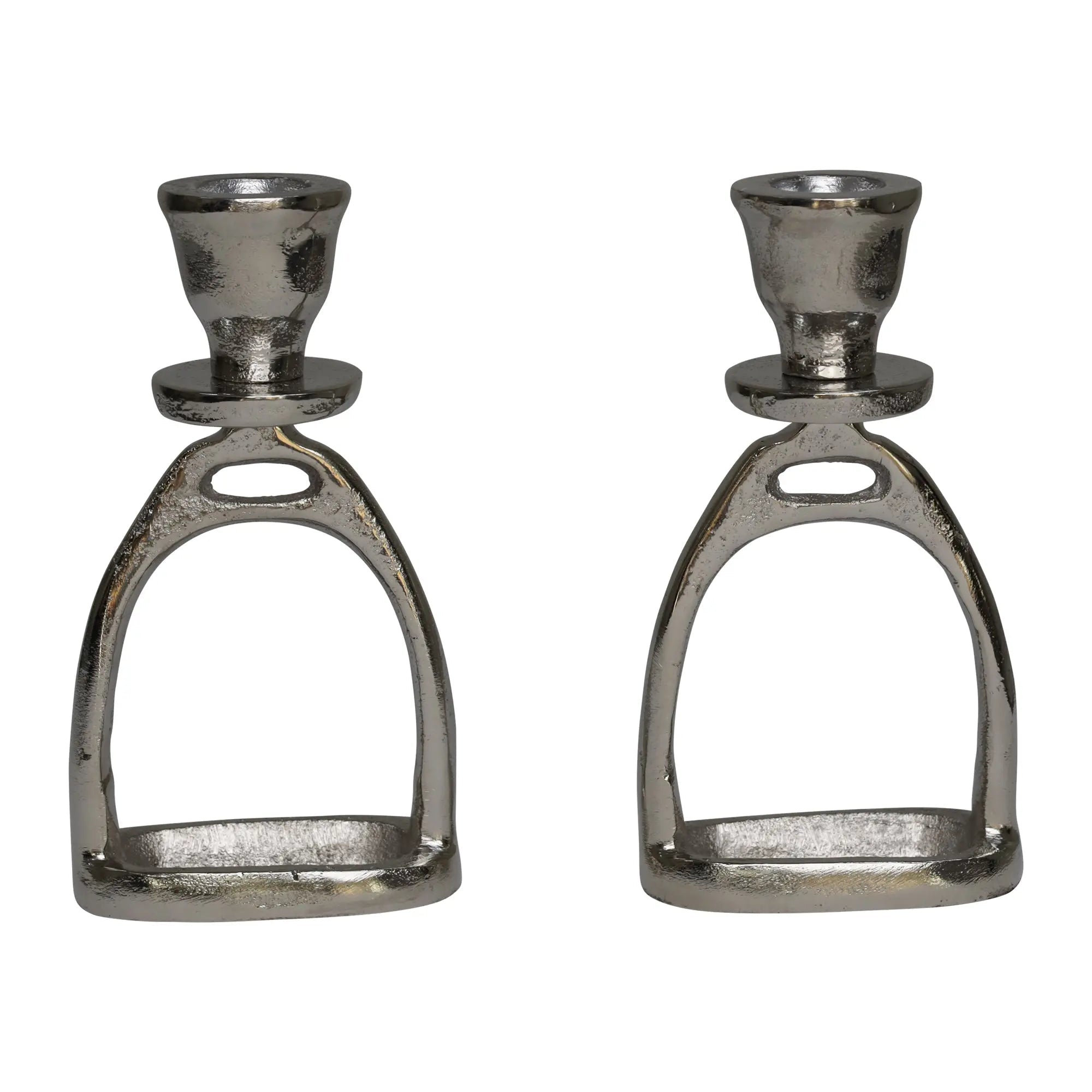 Huntley Equestrian Stirrup Candle Stick Holders, Silver set of 2 - Paranoid Ranch