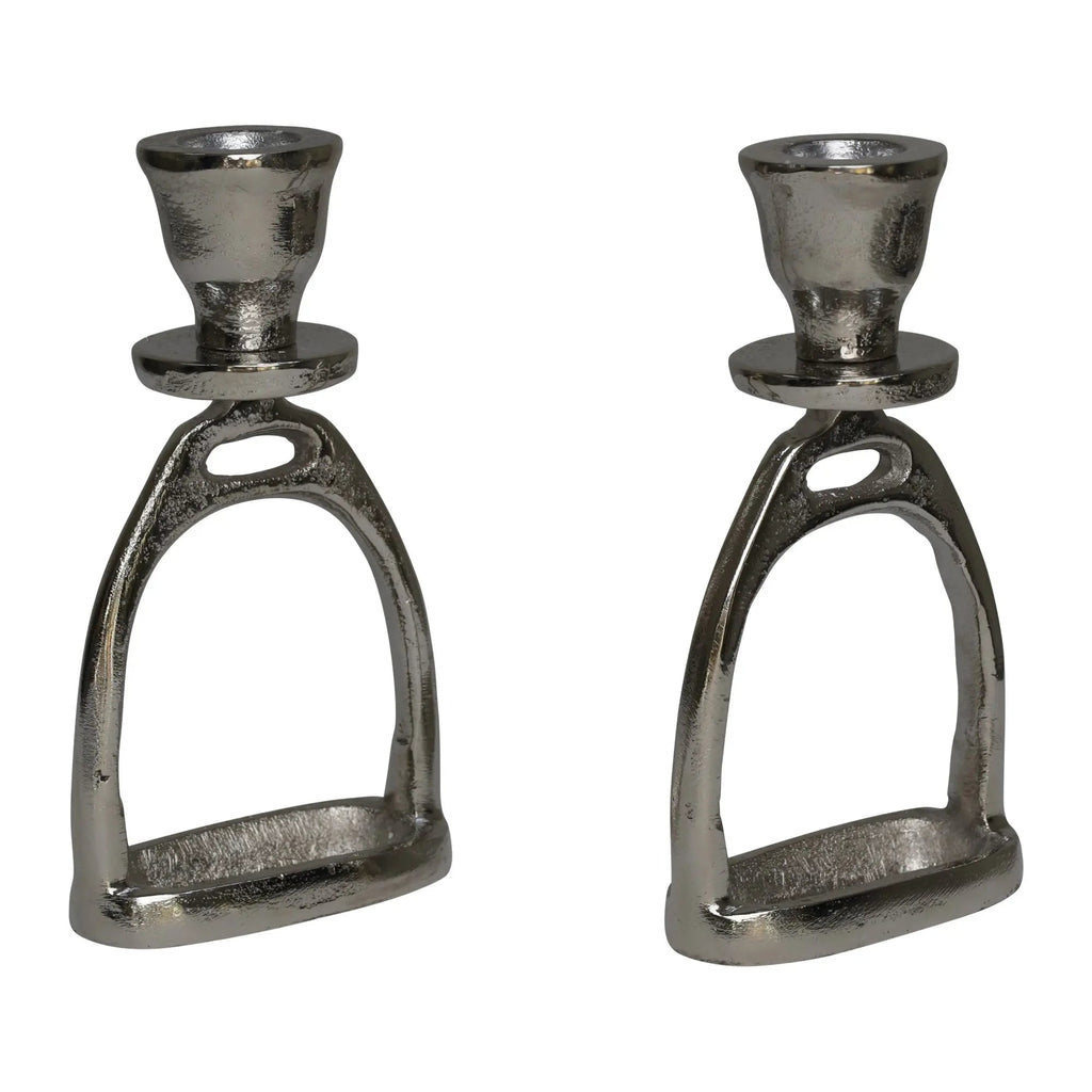 Huntley Equestrian Stirrup Candle Stick Holders, Silver set of 2 - Paranoid Ranch