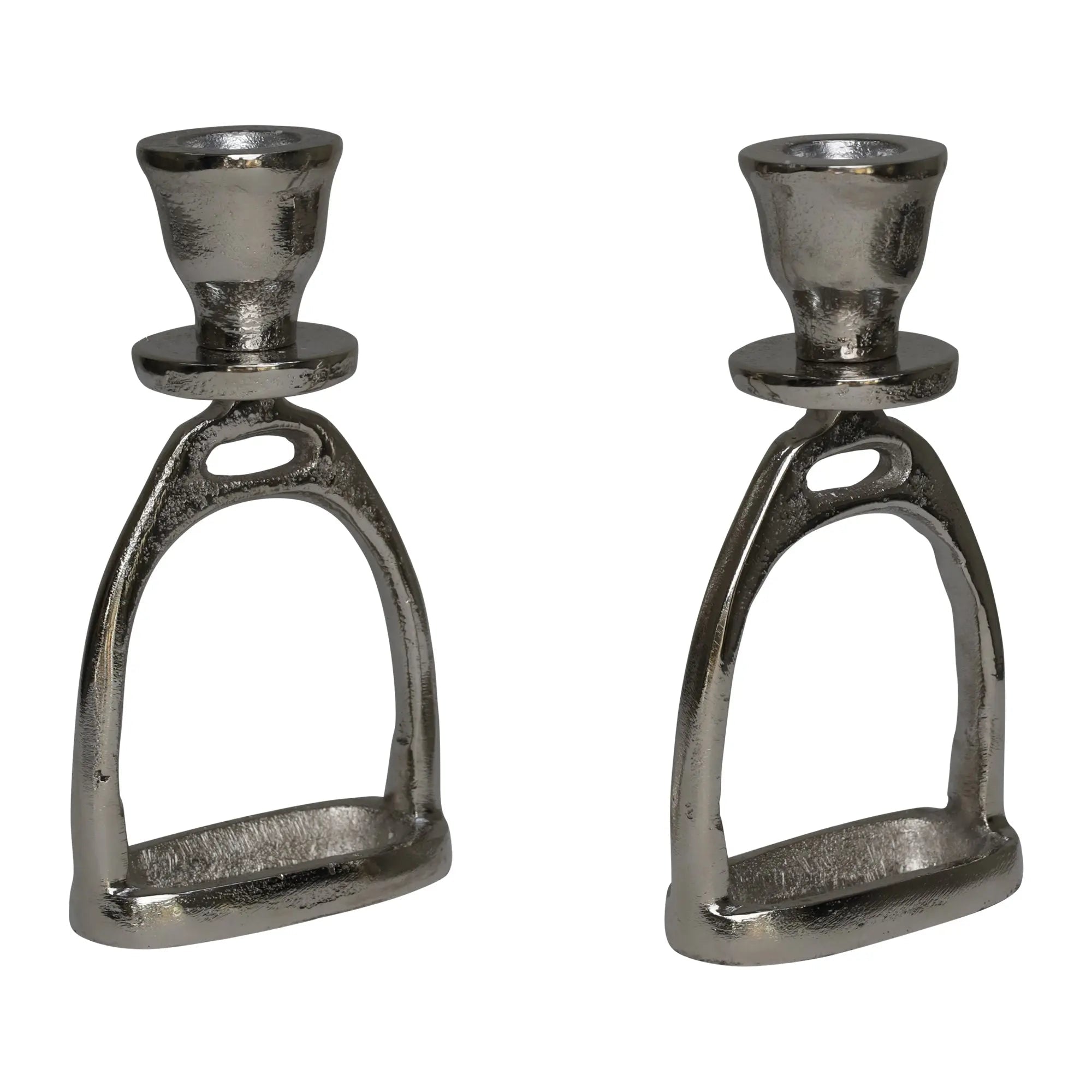 Huntley Equestrian Stirrup Candle Stick Holders, Silver set of 2 - Paranoid Ranch