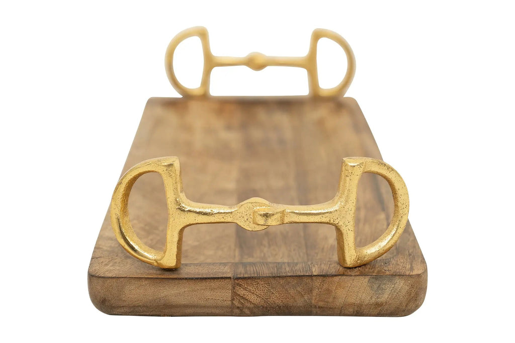 Huntley Equestrian Wooden Rectangle Tray with Gold Bit Handles - Paranoid Ranch