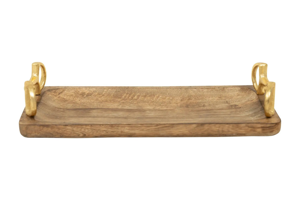Huntley Equestrian Wooden Rectangle Tray with Gold Bit Handles - Paranoid Ranch