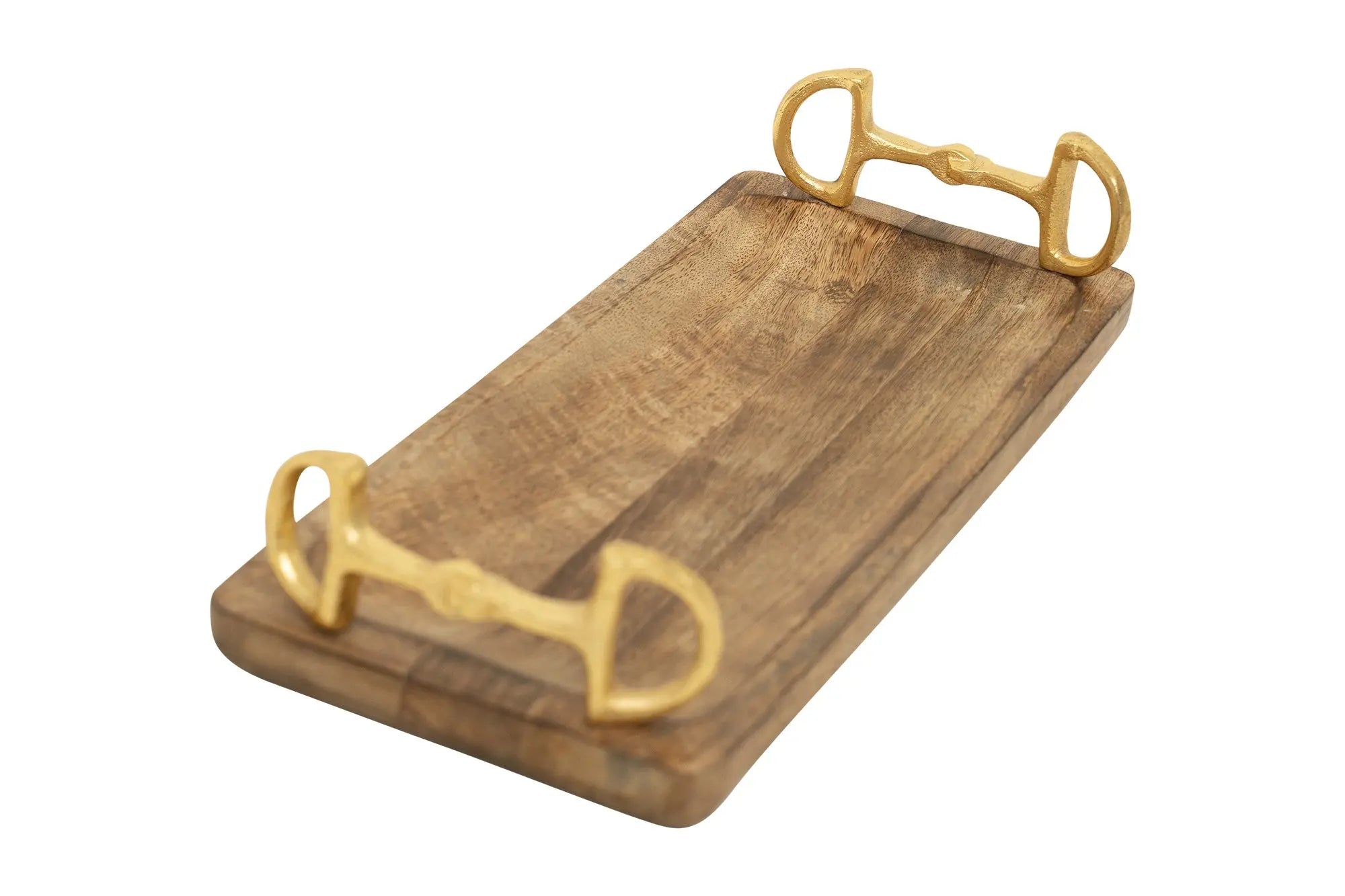 Huntley Equestrian Wooden Rectangle Tray with Gold Bit Handles - Paranoid Ranch