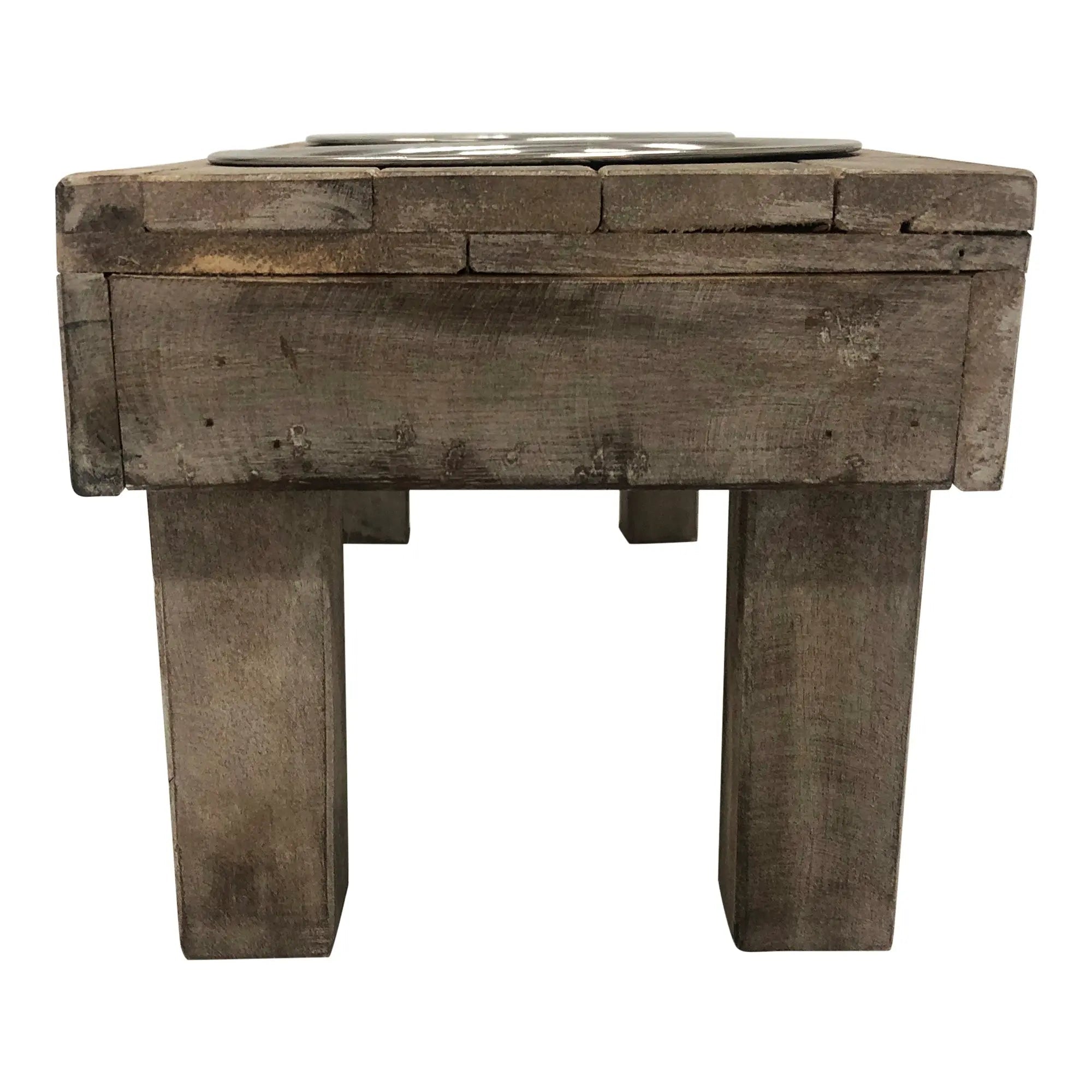 Huntley Pet Berjen Table Elevated Double Bowl Pet Feeder, Brown Wash - Paranoid Ranch