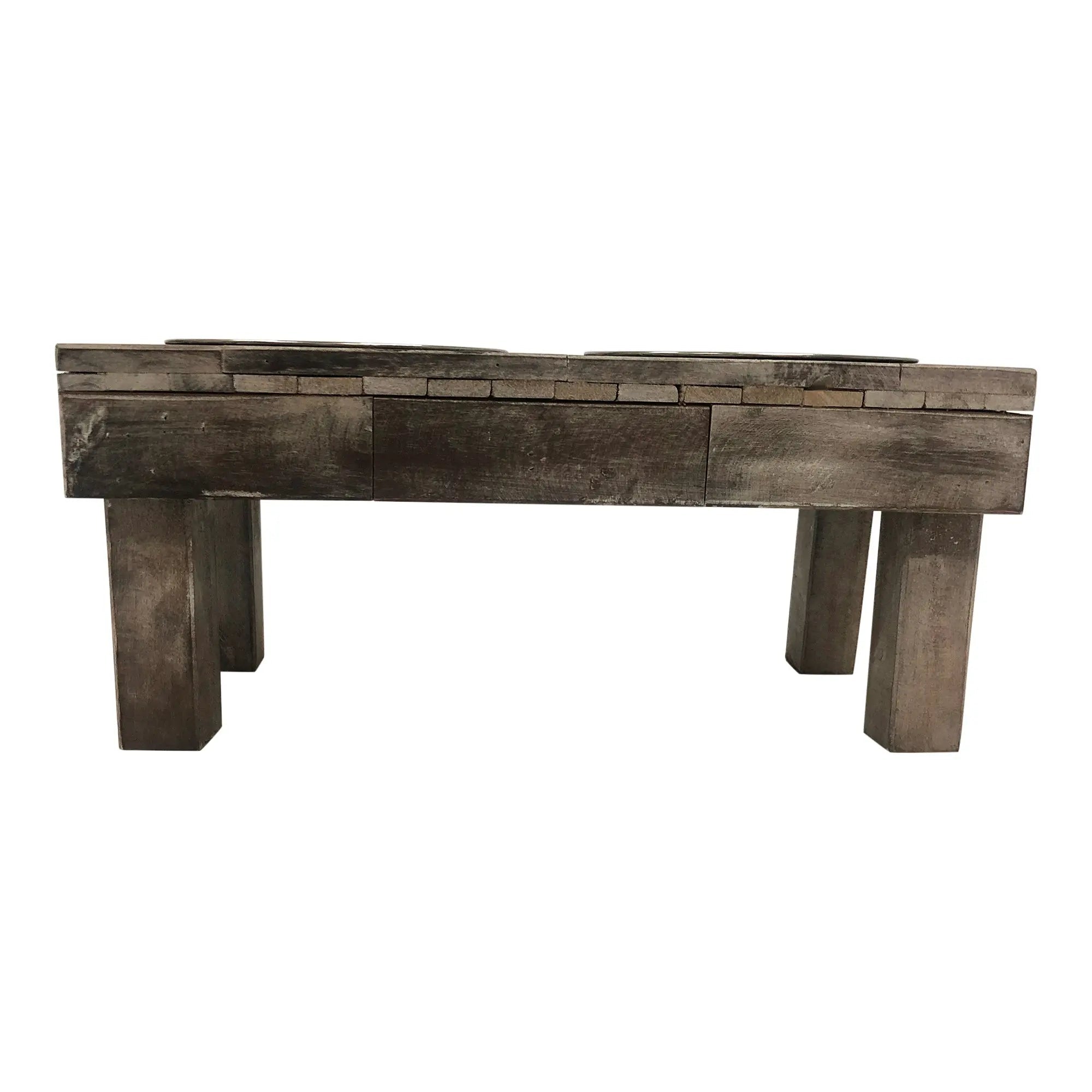 Huntley Pet Berjen Table Elevated Double Bowl Pet Feeder, Brown Wash - Paranoid Ranch