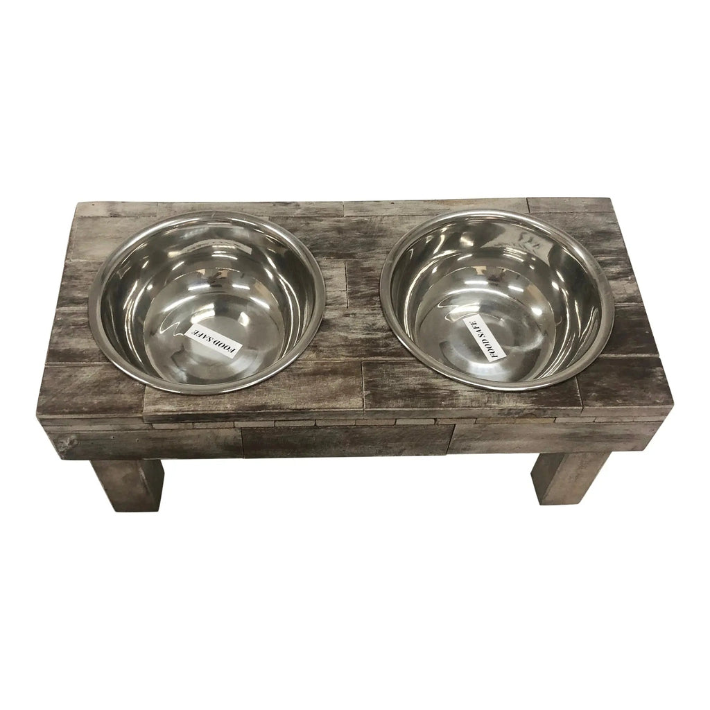 Huntley Pet Berjen Table Elevated Double Bowl Pet Feeder, Brown Wash - Paranoid Ranch