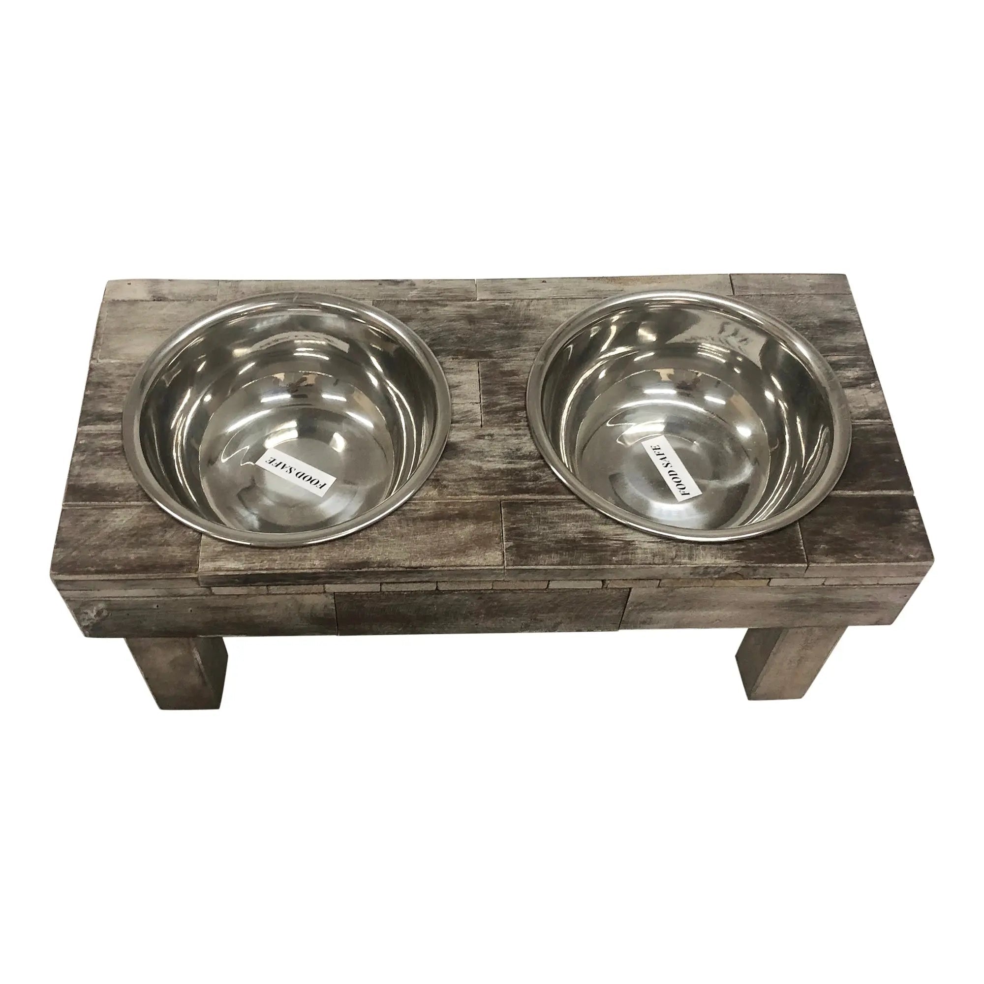 Huntley Pet Berjen Table Elevated Double Bowl Pet Feeder, Brown Wash - Paranoid Ranch
