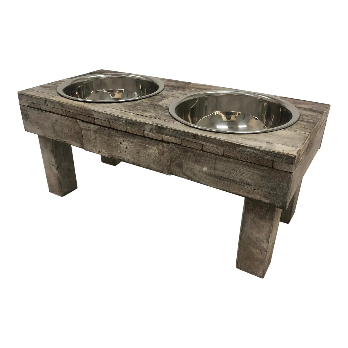 Huntley Pet Berjen Table Elevated Double Bowl Pet Feeder, Brown Wash - Paranoid Ranch