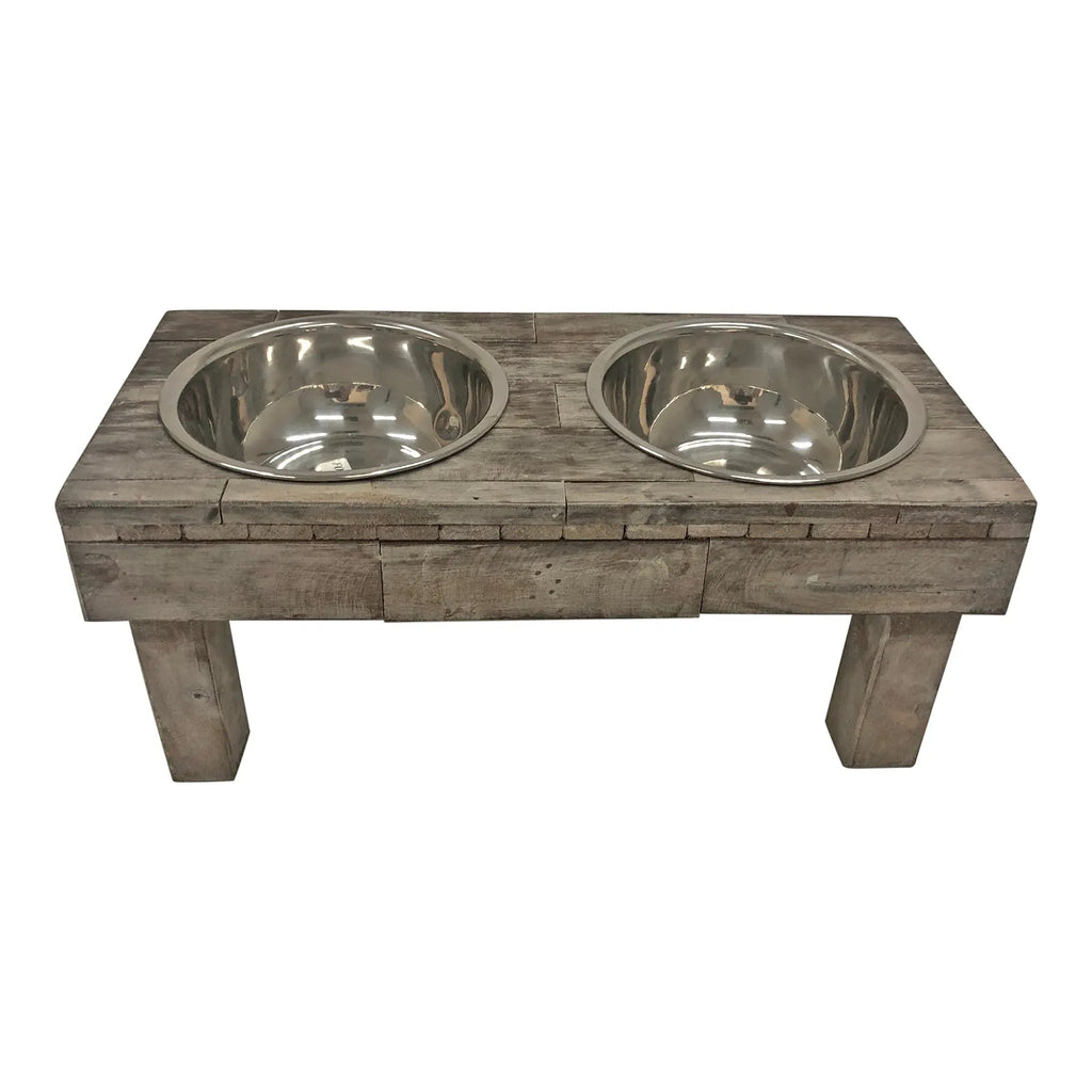 Huntley Pet Berjen Table Elevated Double Bowl Pet Feeder, Brown Wash - Paranoid Ranch