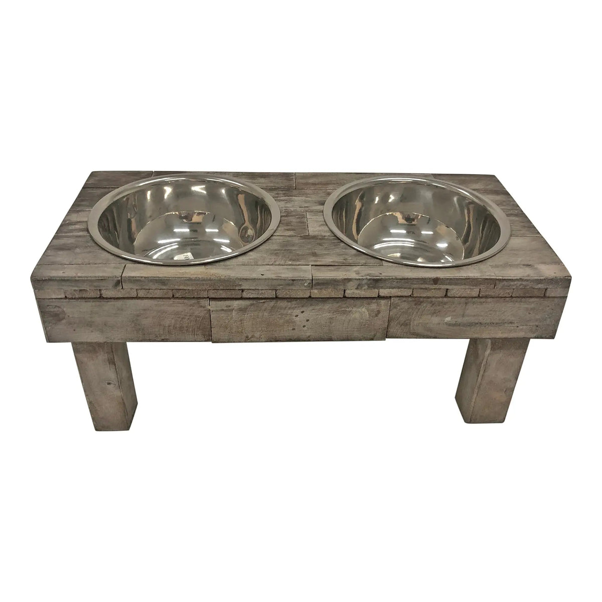 Huntley Pet Berjen Table Elevated Double Bowl Pet Feeder, Brown Wash - Paranoid Ranch