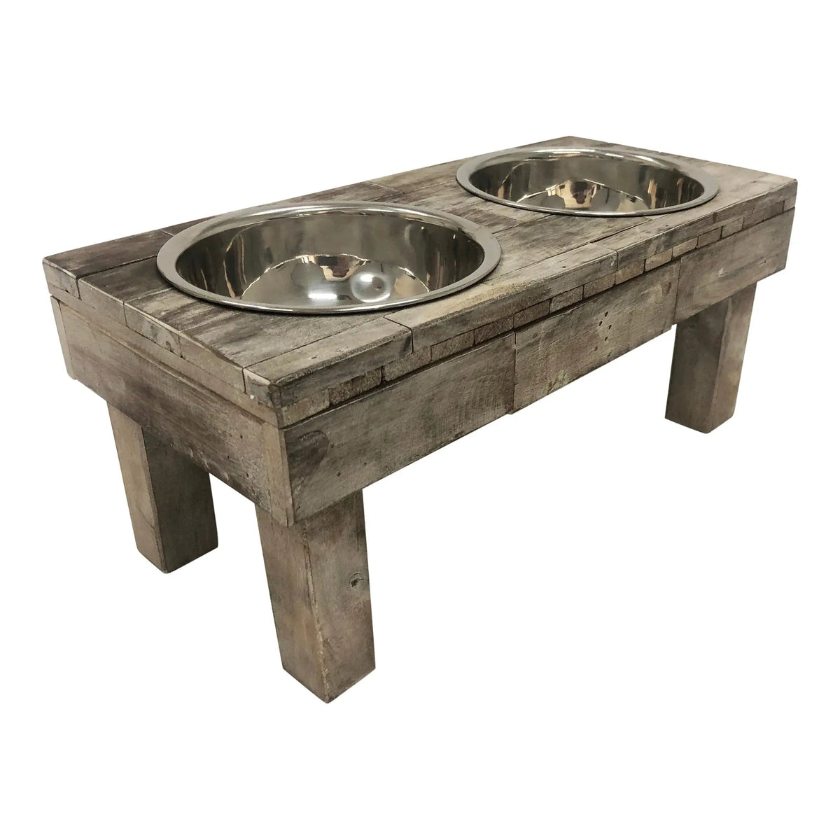 Huntley Pet Berjen Table Elevated Double Bowl Pet Feeder, Brown Wash - Paranoid Ranch