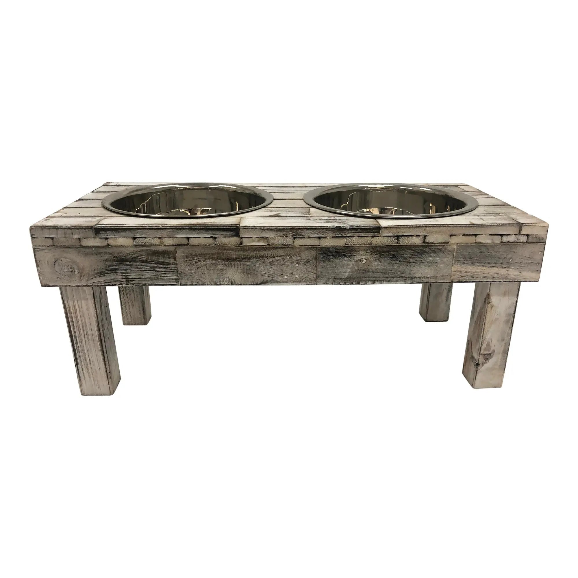 Huntley Pet Berjen Table Elevated Double Bowl Pet Feeder, White Wash - Paranoid Ranch