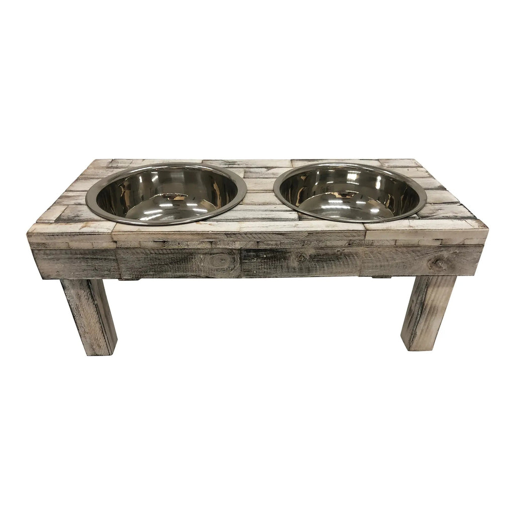 Huntley Pet Berjen Table Elevated Double Bowl Pet Feeder, White Wash - Paranoid Ranch