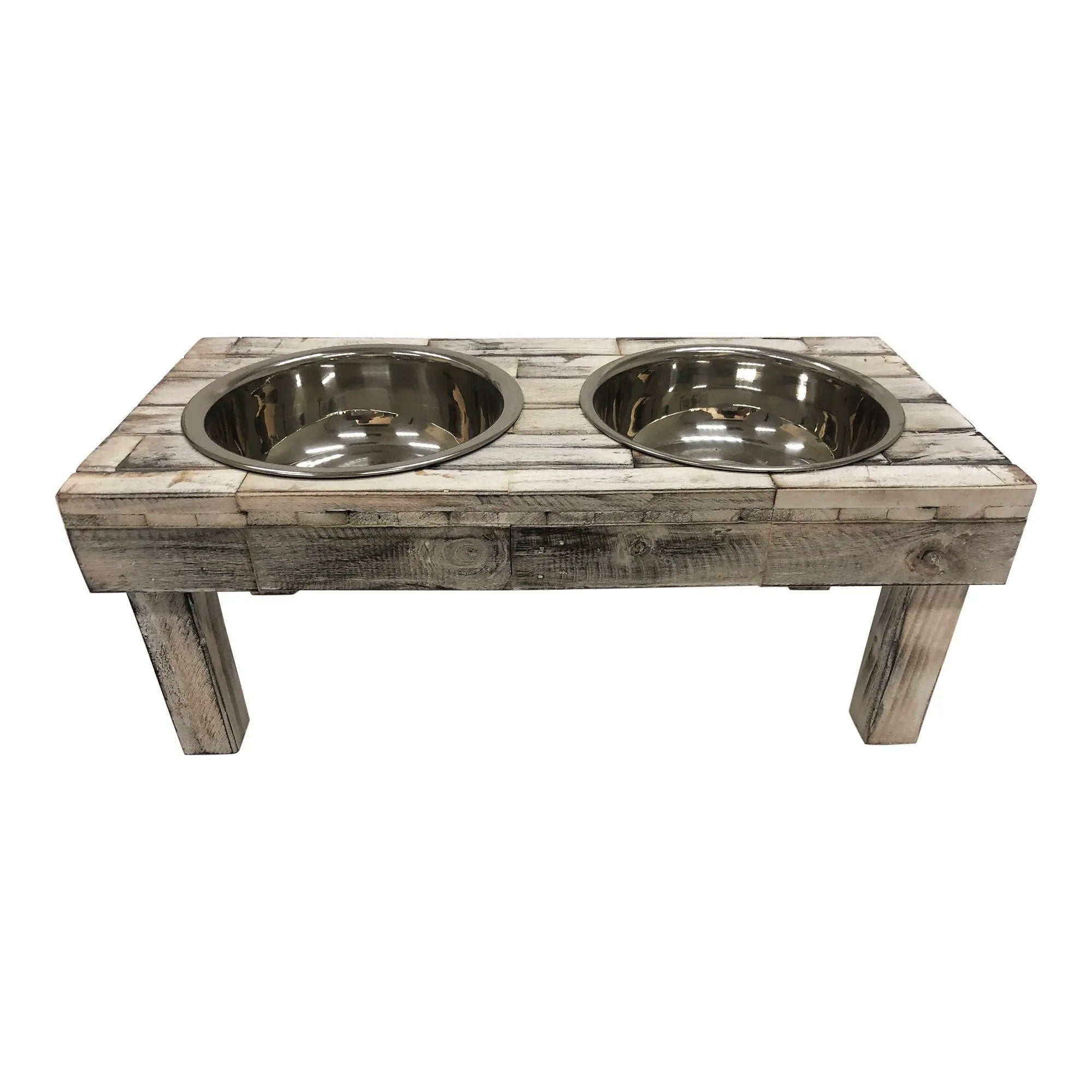 Huntley Pet Berjen Table Elevated Double Bowl Pet Feeder, White Wash - Paranoid Ranch