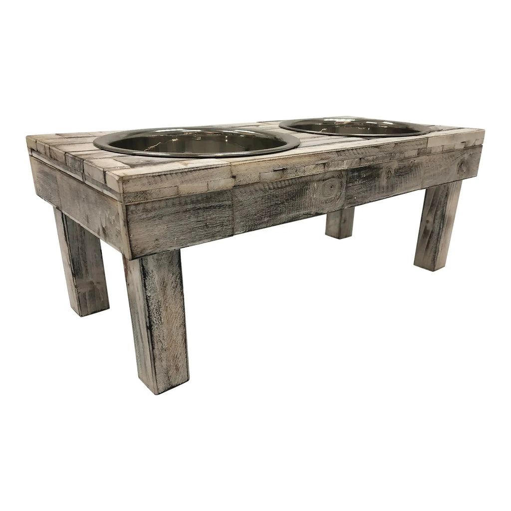 Huntley Pet Berjen Table Elevated Double Bowl Pet Feeder, White Wash - Paranoid Ranch