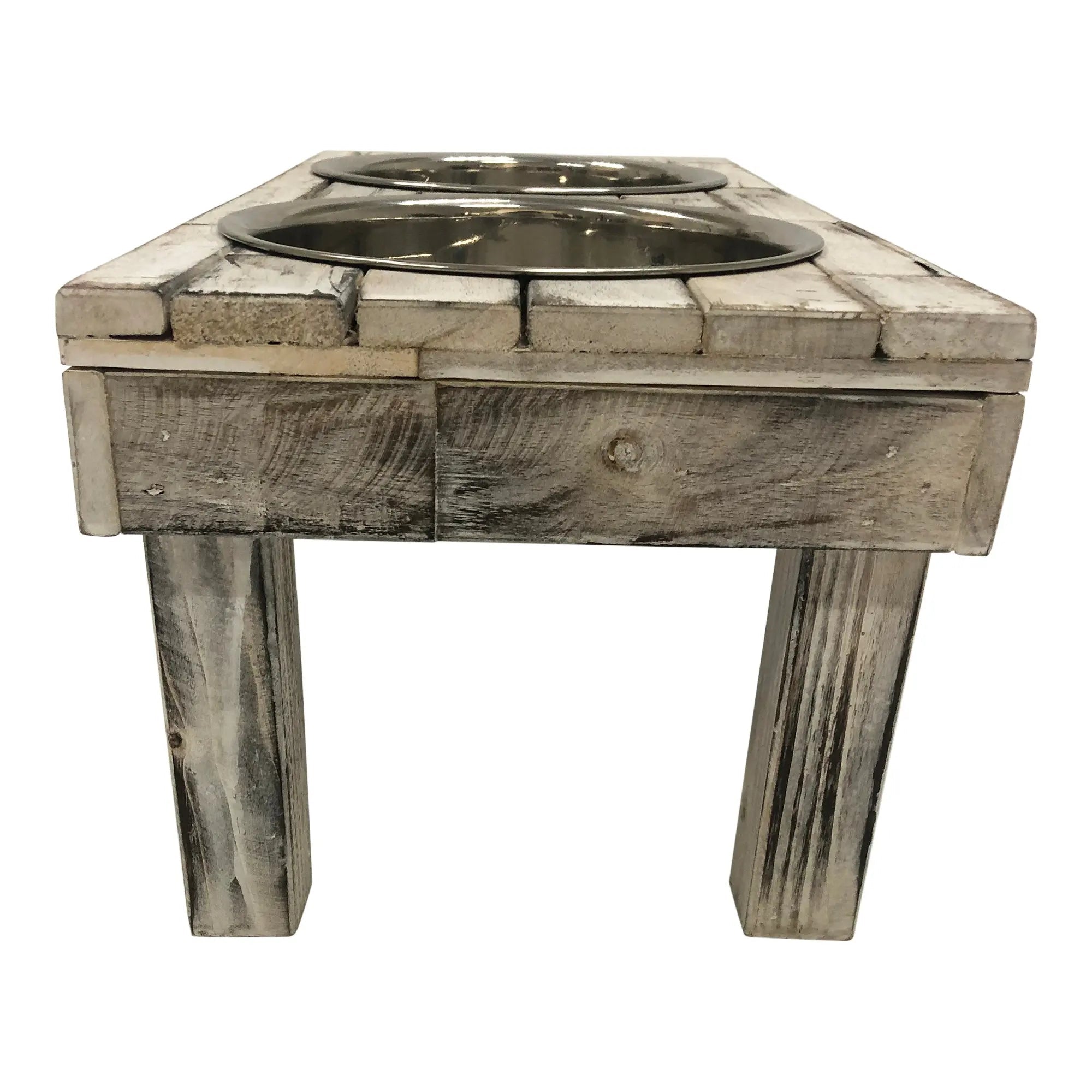 Huntley Pet Berjen Table Elevated Double Bowl Pet Feeder, White Wash - Paranoid Ranch