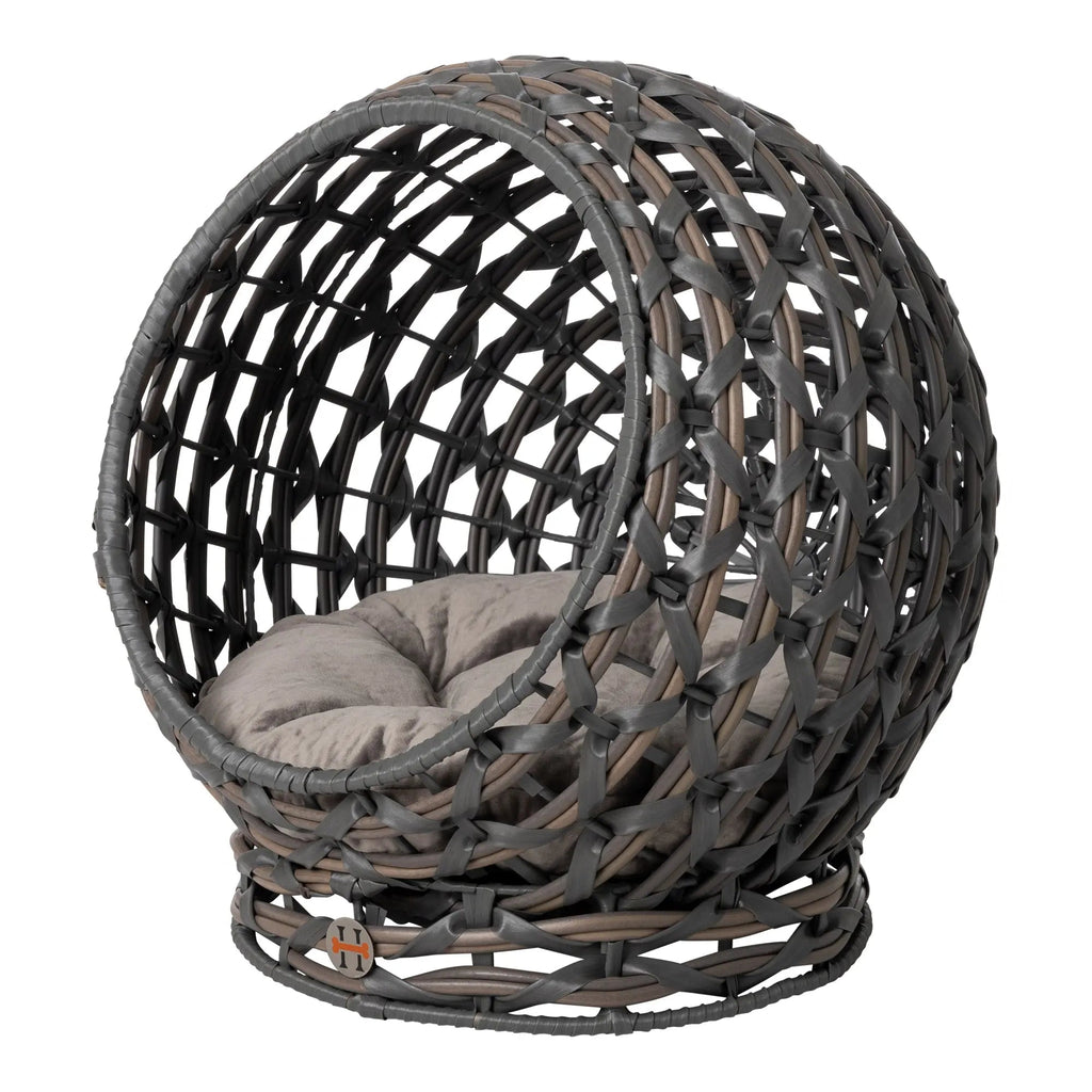 Huntley Pet Hemisphere Rattan Pet Bed, Elevated With Cushion - Paranoid Ranch