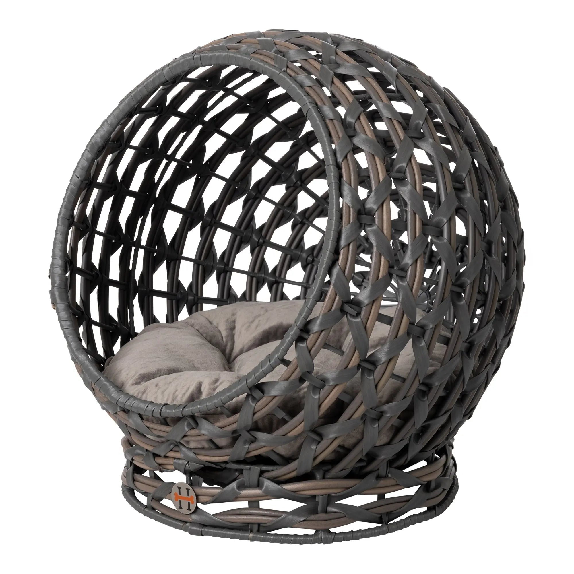 Huntley Pet Hemisphere Rattan Pet Bed, Elevated With Cushion - Paranoid Ranch