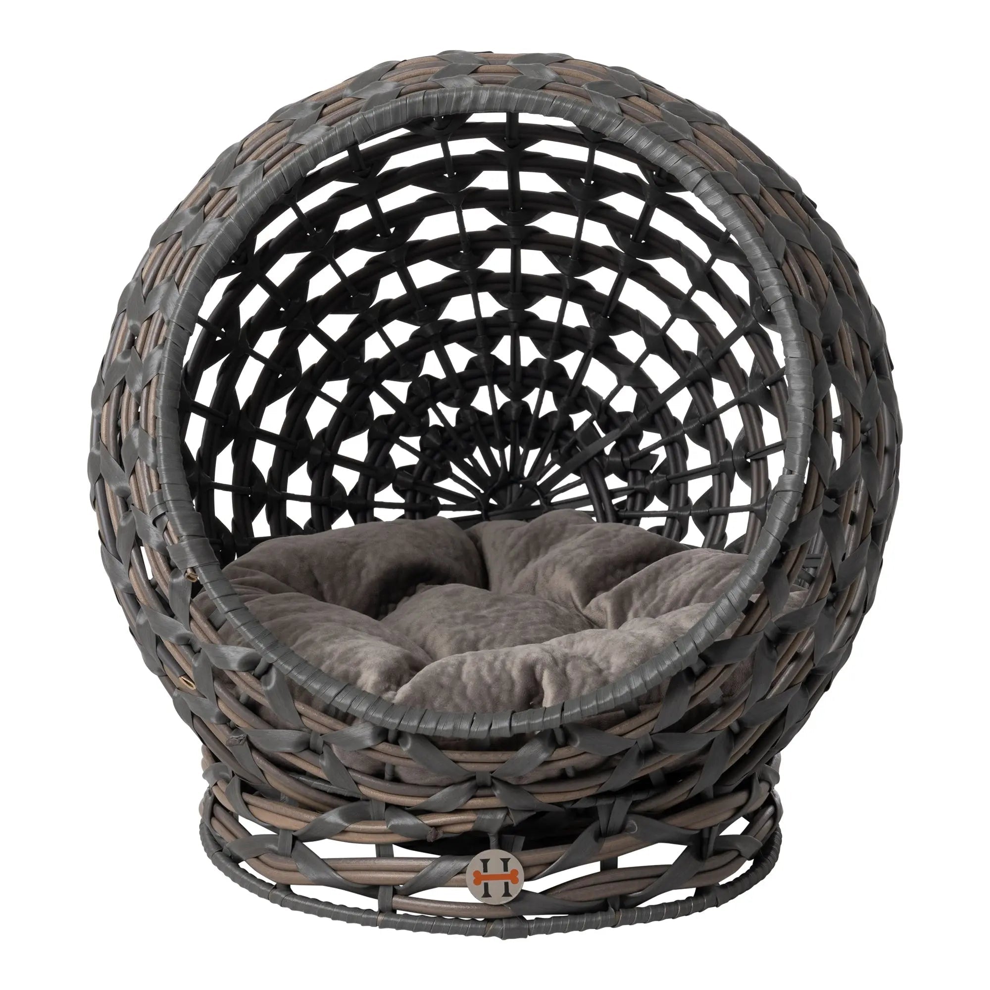 Huntley Pet Hemisphere Rattan Pet Bed, Elevated With Cushion - Paranoid Ranch