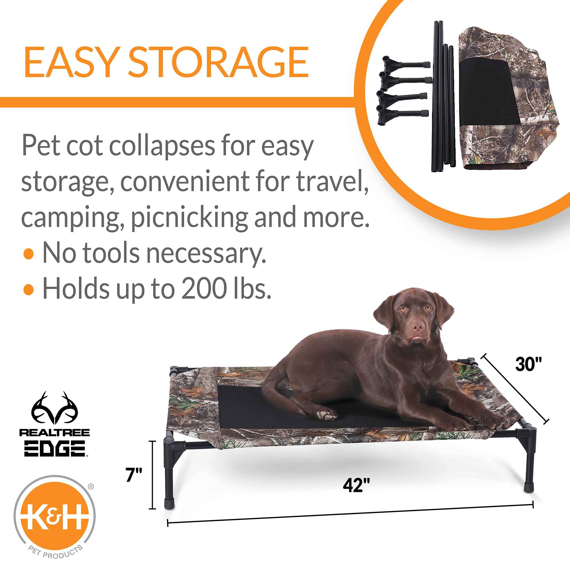 K&H Pet Products Original Pet Cot Elevated Dog Bed, Realtree Edge - Paranoid Ranch