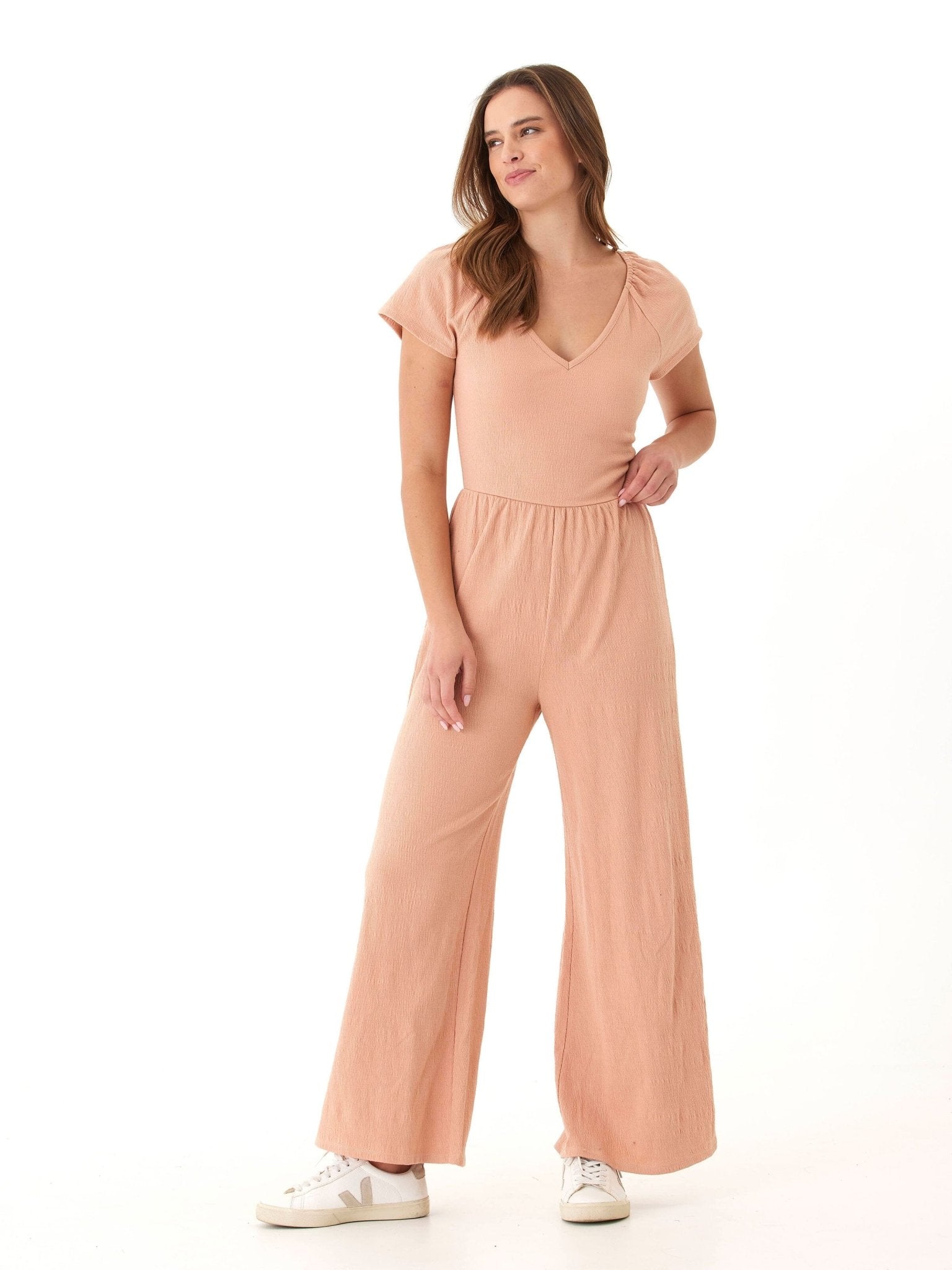 Lilyanna Smocked Jersey Flutter Sleeve Jumpsuit - Paranoid Ranch