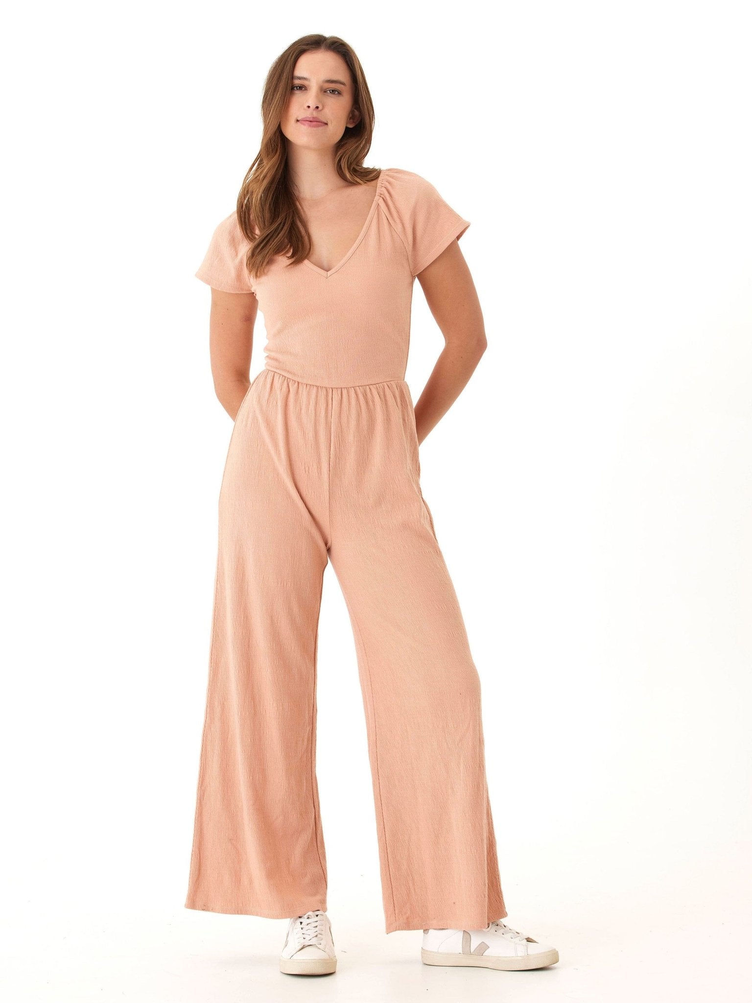 Lilyanna Smocked Jersey Flutter Sleeve Jumpsuit - Paranoid Ranch
