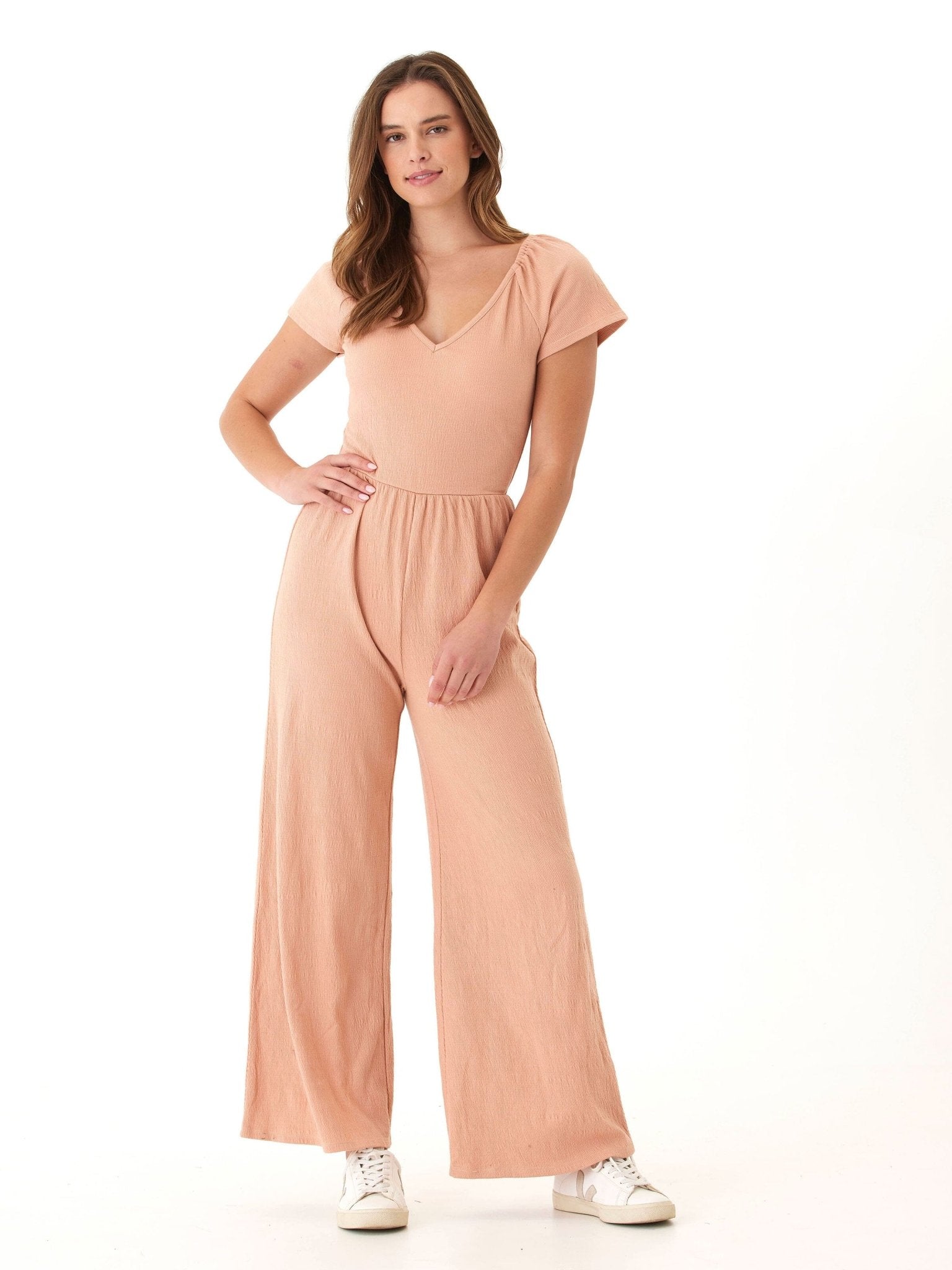 Lilyanna Smocked Jersey Flutter Sleeve Jumpsuit - Paranoid Ranch