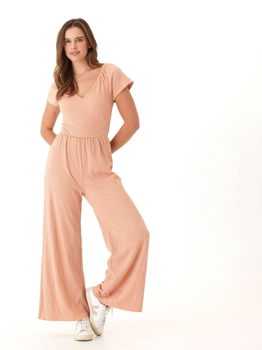 Lilyanna Smocked Jersey Flutter Sleeve Jumpsuit - Paranoid Ranch