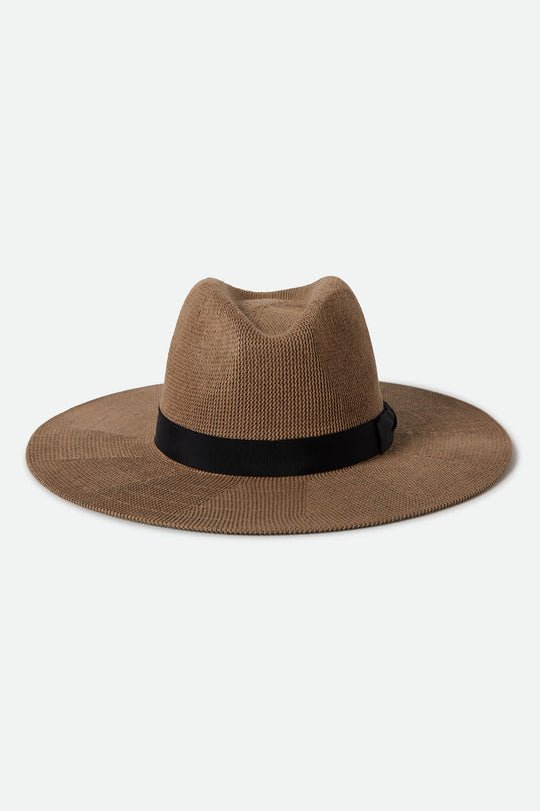 Brixton Lyons Packable Hat — 100% straw teardrop crown hat with downtick brim and wide 3.5” brim.