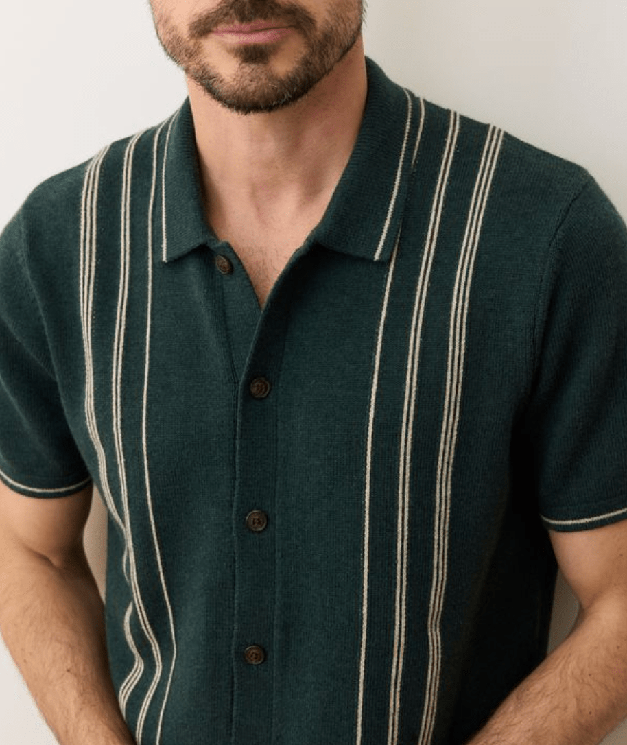 Striped Green Marine Layer Barry Sweater Button Down - Paranoid Ranch