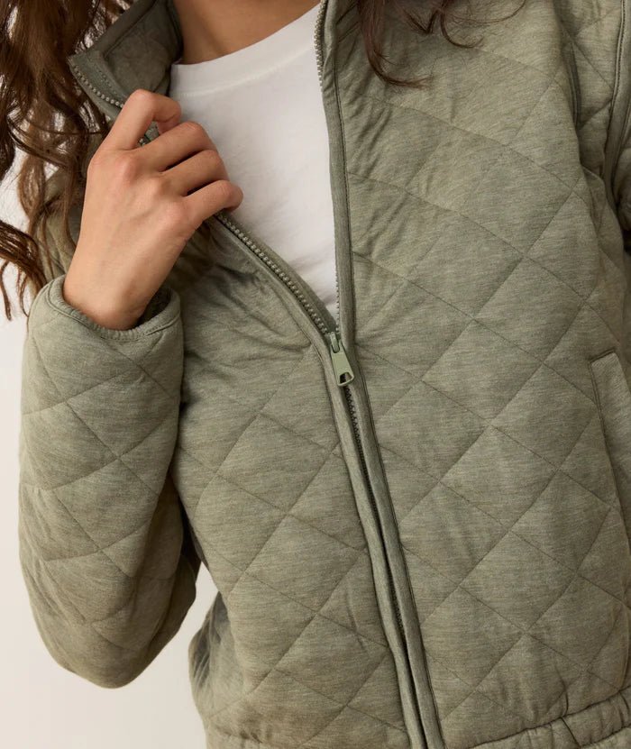 close up of the zipper on the marine layer Corbet Quilted Jacket - Paranoid Ranch