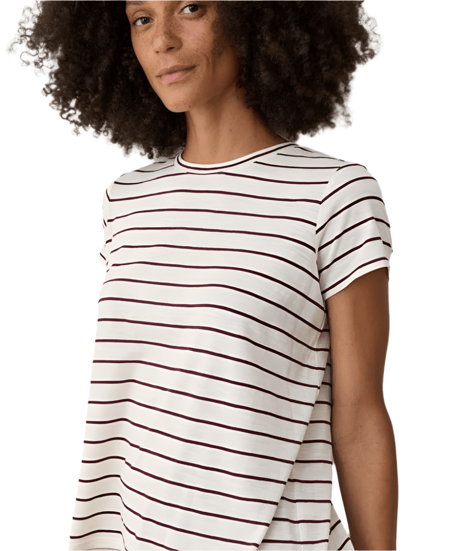 woman wearing the marine layer Swing Crew Tee - Paranoid Ranch