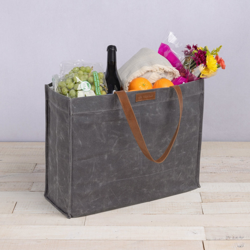 Market Waxed Canvas Tote with Leatherette Handles - Paranoid Ranch