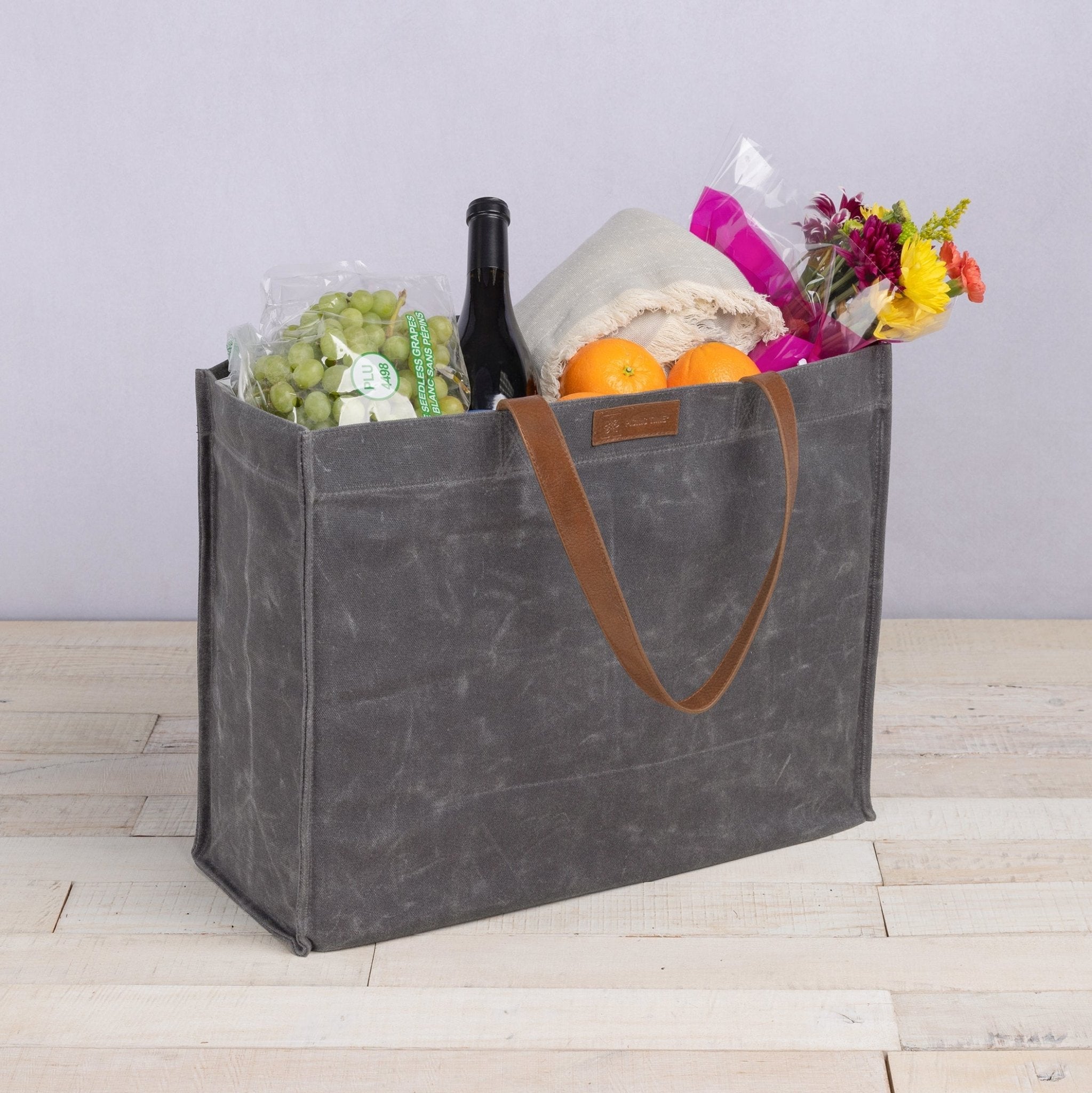 Market Waxed Canvas Tote with Leatherette Handles - Paranoid Ranch