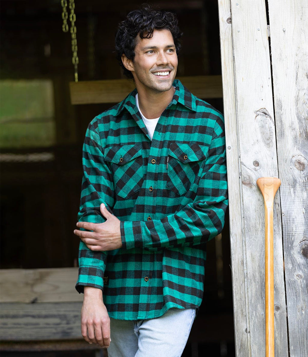 Men's Classic Flannel Shirt - Green Buffalo - Paranoid Ranch